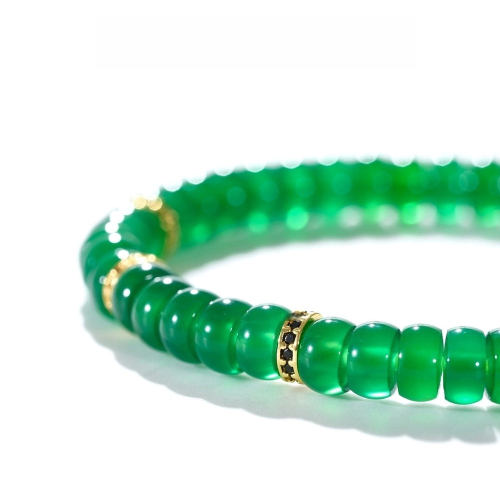 Green Agate Bracelet — 6mm Ice Jade Tone with Brass Accents | Career Growth - view 2