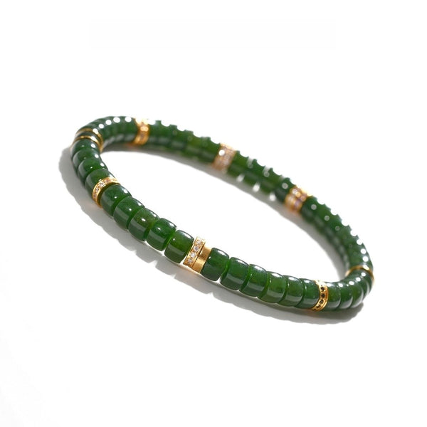 Hetian Green Jade Bracelet — 6mm Natural Gemstone | Wealth Magnet
