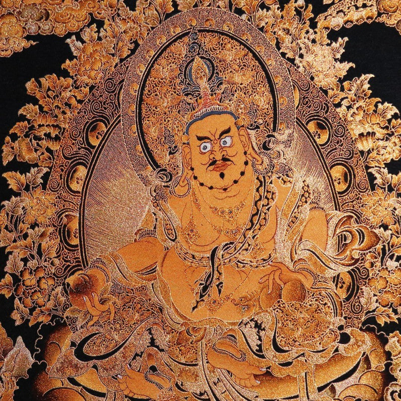 "Lord of Abundance" Yellow Jambhala Silk Embroidery Thangka Wall Art (Feng Shui Wealth Cure) - Buddhabelief
