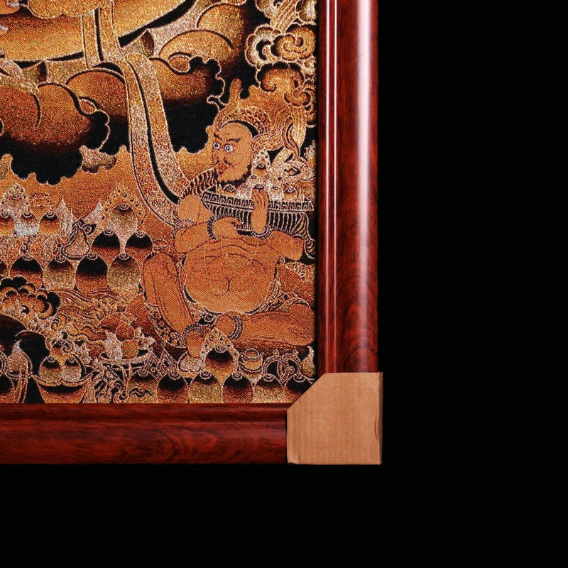 "Lord of Abundance" Yellow Jambhala Silk Embroidery Thangka Wall Art (Feng Shui Wealth Cure) - Buddhabelief