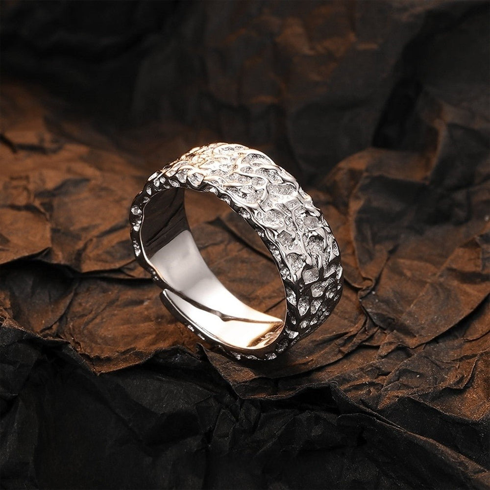 "Lunar Eclipse" Hand-Hammered 925 Sterling Silver Cuff (Moon Surface Texture) - view 2
