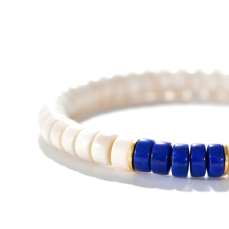 Mammoth Ivory Bracelet — 6mm Lapis Lazuli Inlay | Abundance & Prosperity - Buddhabelief