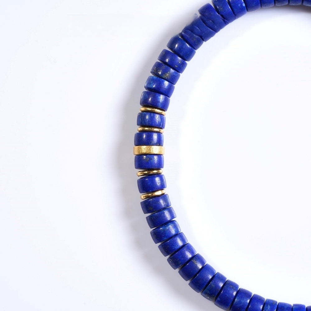 Natural Lapis Lazuli Bracelet — Precision-Cut with Gold and Silver Detail - view 2