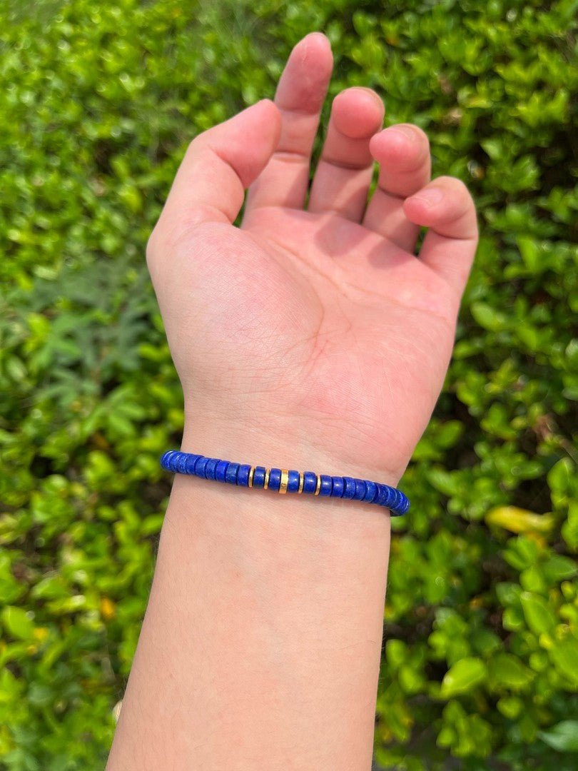 Natural Lapis Lazuli Bracelet — Precision-Cut with Gold and Silver Detail - view 5
