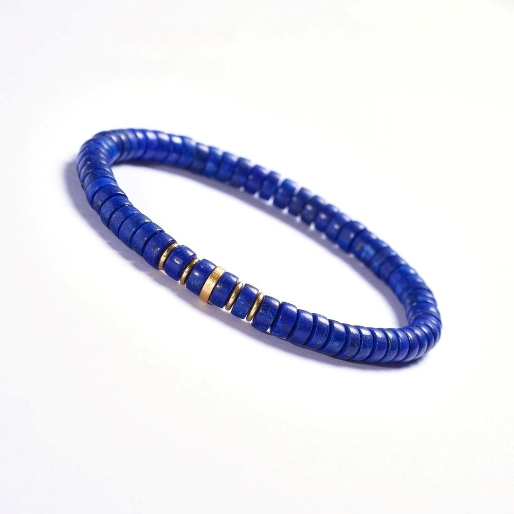 Natural Lapis Lazuli Bracelet — Precision-Cut with Gold and Silver Detail - view 1