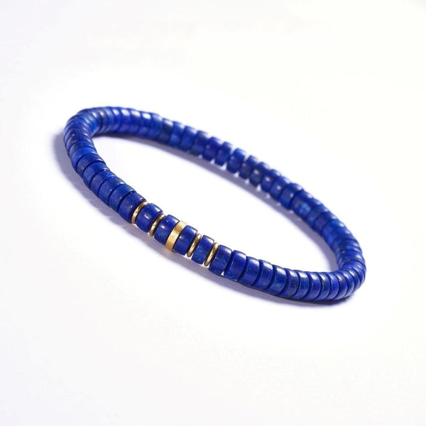 Natural Lapis Lazuli Bracelet — Precision-Cut with Gold and Silver Detail