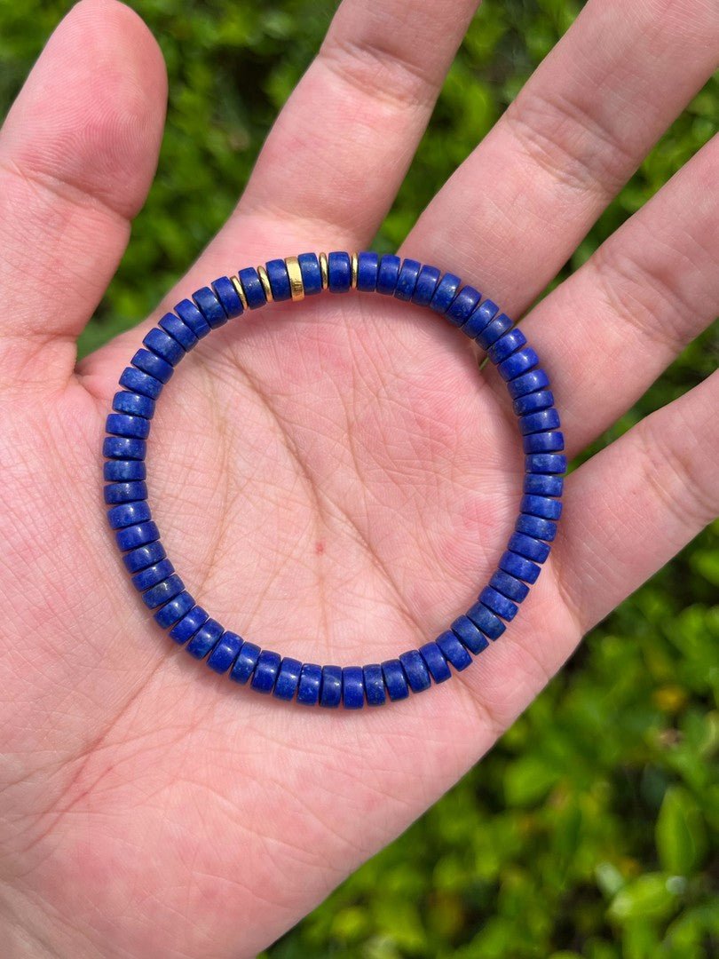Natural Lapis Lazuli Bracelet — Precision-Cut with Gold and Silver Detail - view 4