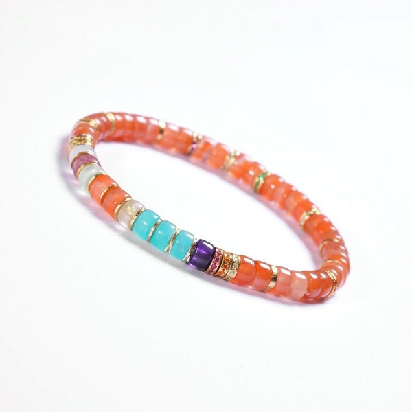Natural Southern Red Agate Bracelet — Rainbow Gemstone Prosperity Design