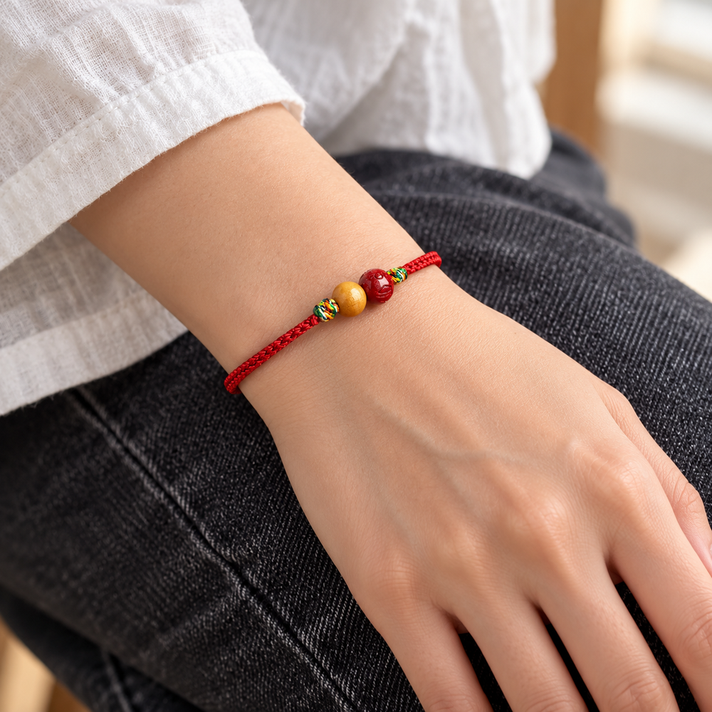 Peachwood & Cinnabar Cord Bracelet - view 2