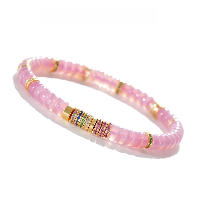 Pink Agate Bracelet — 6mm Fine - Cut Gemstone with Silver Accents | Shine Your Light - Buddhabelief
