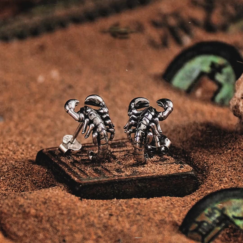 Detailed arachnid jewelry silver scorpion stud earrings gothic style
