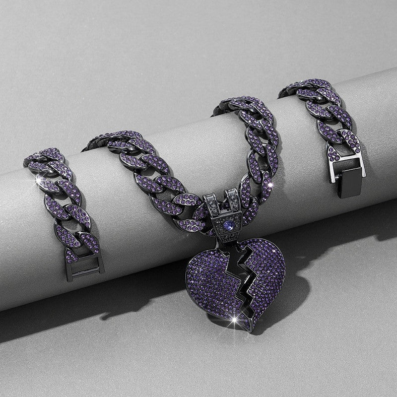 Purple Broken Heart Cuban Link Chain - Iced Out Statement Necklace - Buddhabelief