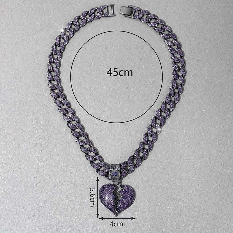 Purple Broken Heart Cuban Link Chain - Iced Out Statement Necklace - Buddhabelief