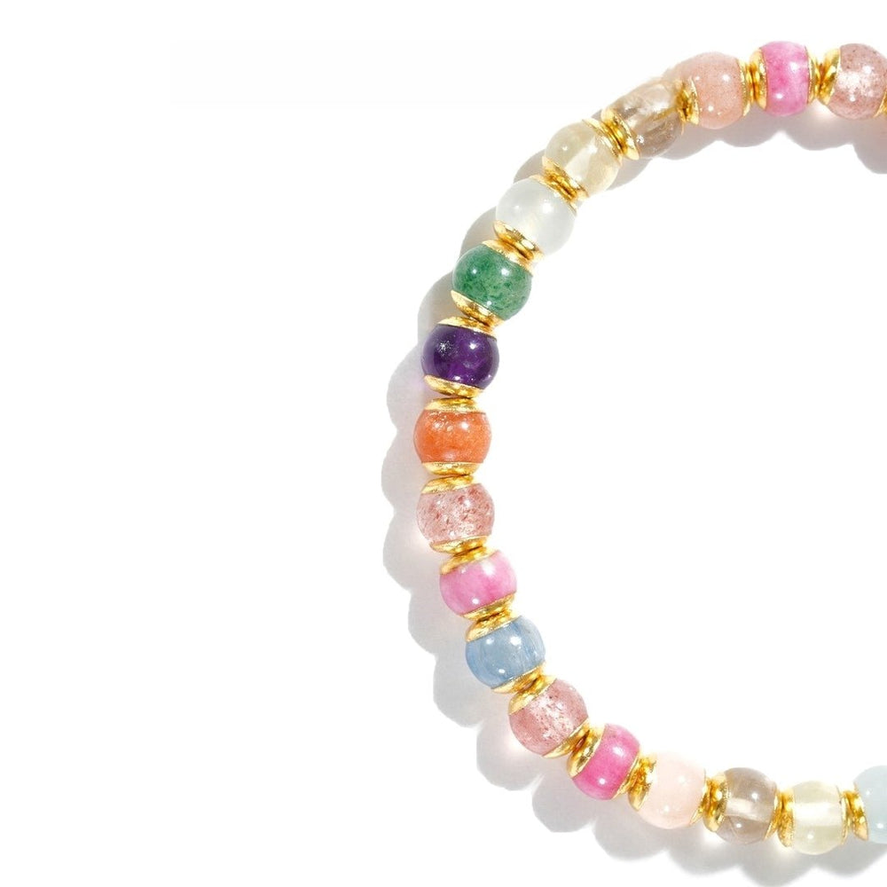 Rainbow Crystal Bracelet — 6mm Multi-Gem “Golden Shield” for Good Fortune - view 3