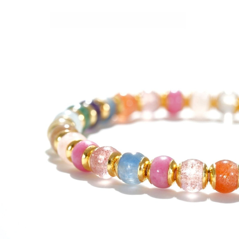 Rainbow Crystal Bracelet — 6mm Multi - Gem “Golden Shield” for Good Fortune - Buddhabelief
