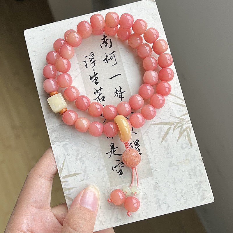 【Special offer】Raspberry Pink Double-Wrap Bodhi Prayer Beads — Handcrafted Mindfulness Mala — view 3