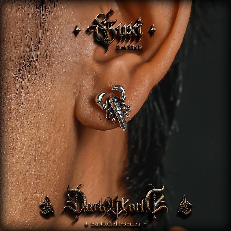 Scorpion Stud Earrings 925 Silver - 3D Detailed Gothic Animal - view 2