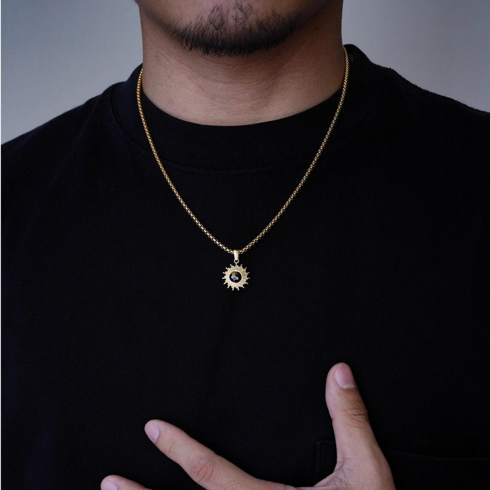 Sun Pendant Necklace with Cat's Eye Stone - Gold Radiating Design - view 3