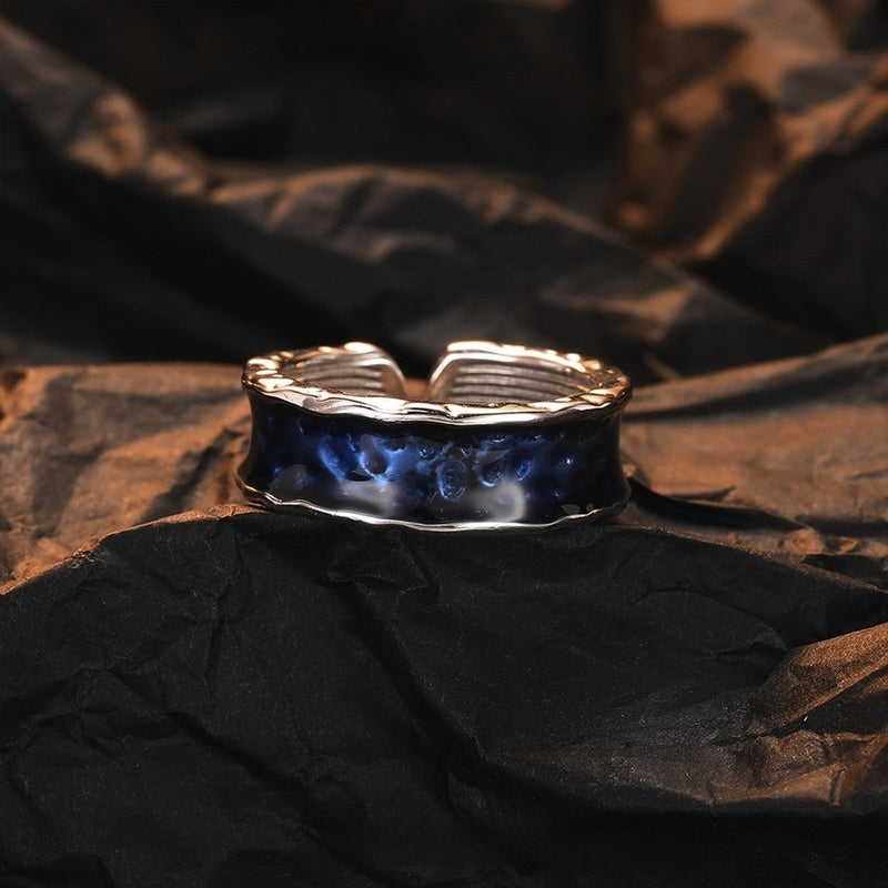 "The Abyss" Hand - Forged 925 Sterling Silver Men’s Ring (Ancient Texture) - Buddhabelief