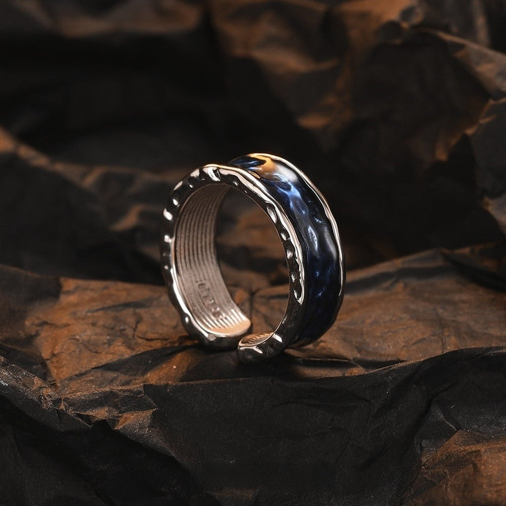 "The Abyss" Hand-Forged 925 Sterling Silver Men’s Ring (Ancient Texture) - view 2