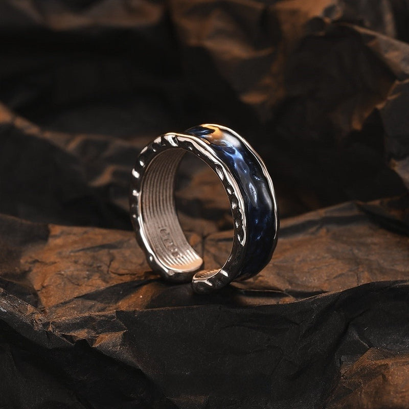"The Abyss" Hand - Forged 925 Sterling Silver Men’s Ring (Ancient Texture) - Buddhabelief