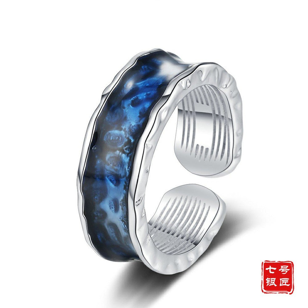 "The Abyss" Hand-Forged 925 Sterling Silver Men’s Ring (Ancient Texture) - view 5