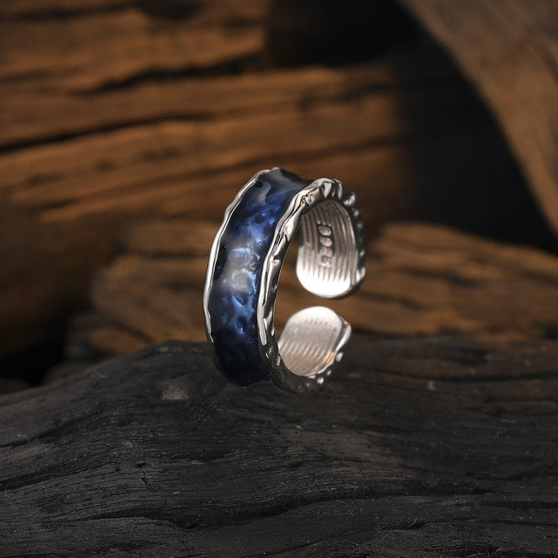 "The Abyss" Hand - Forged 925 Sterling Silver Men’s Ring (Ancient Texture) - Buddhabelief