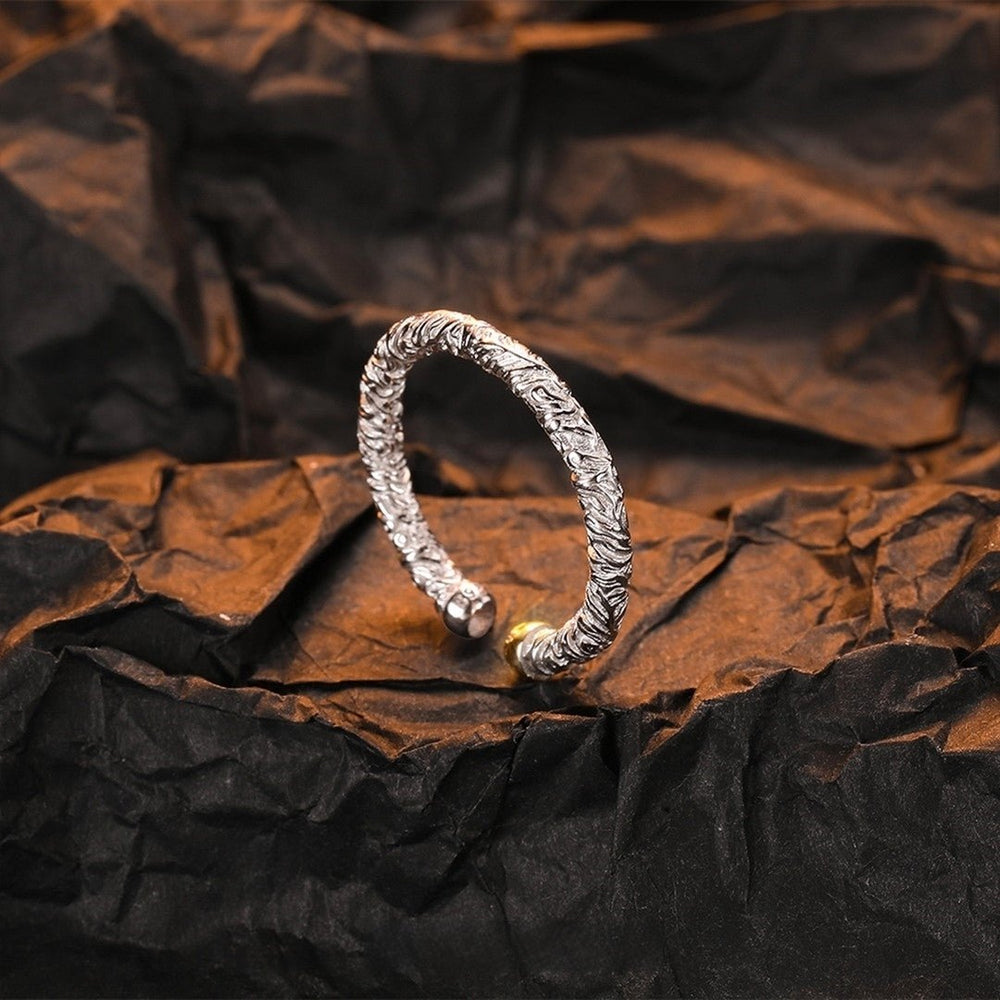 "The Embers" Hand-Hammered 925 Silver Ring with Gold Accents (Wabi-Sabi Style) - view 3
