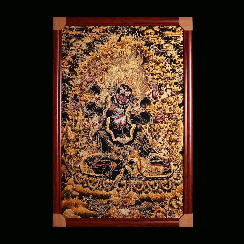 "The Great Protector" Six-Armed Mahakala Embroidery Thangka (Ultimate Protection Art) — view 1
