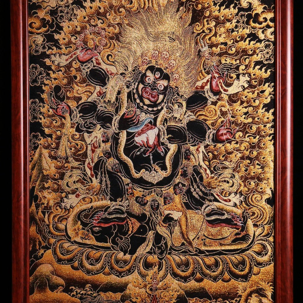 "The Great Protector" Six-Armed Mahakala Embroidery Thangka (Ultimate Protection Art) — view 3