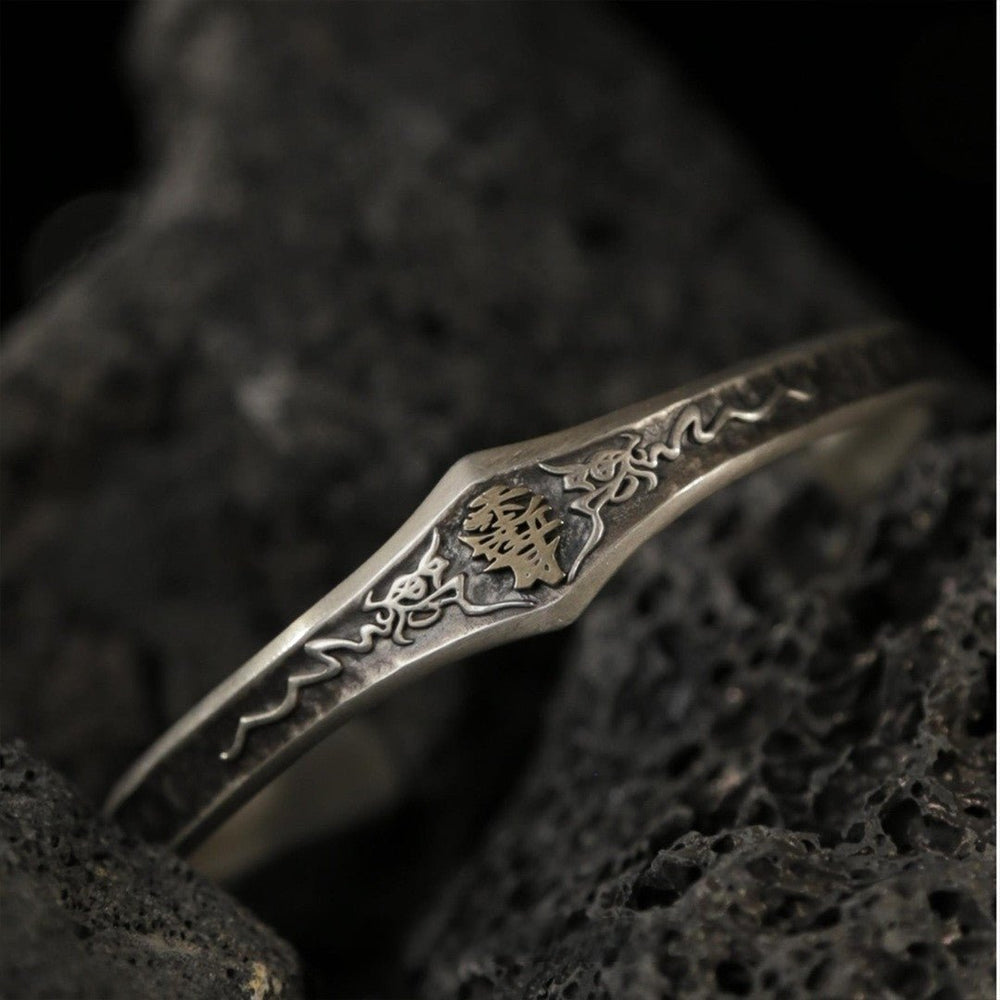 "The Guardian" Mountain Spirit Coin Silver Bangle (Taoist Protection Amulet) - view 2