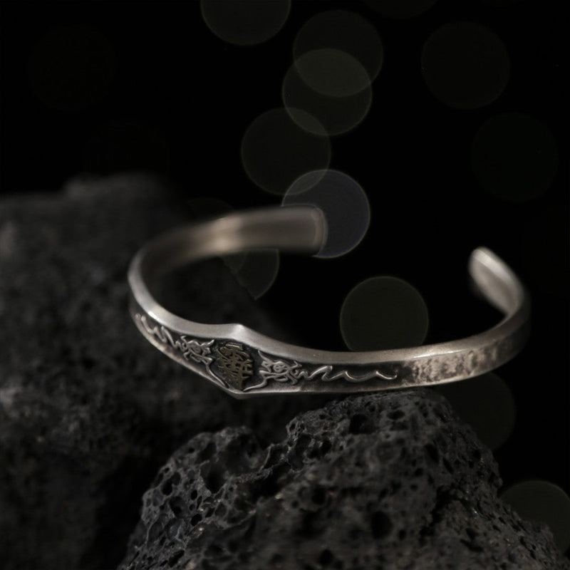 "The Guardian" Mountain Spirit Coin Silver Bangle (Taoist Protection Amulet) - Buddhabelief