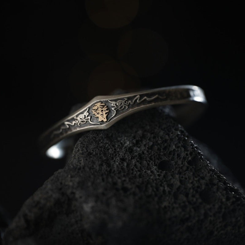 "The Guardian" Mountain Spirit Coin Silver Bangle (Taoist Protection Amulet) - Buddhabelief