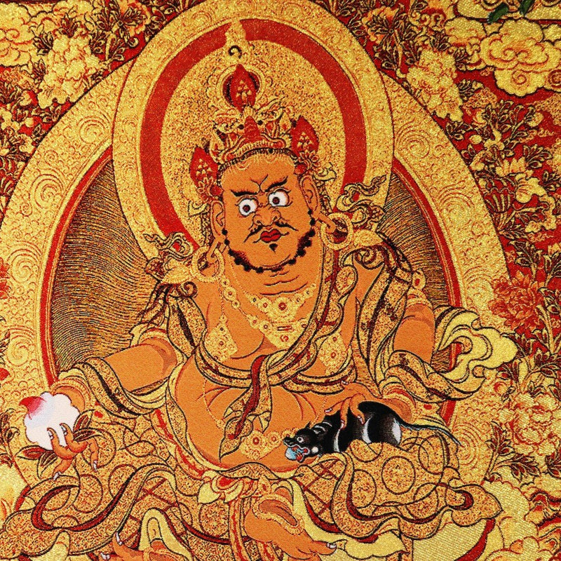 "The Ultimate Wealth Assembly" Five Jambhalas Silk Embroidery Thangka (All Directions Abundance) - Buddhabelief