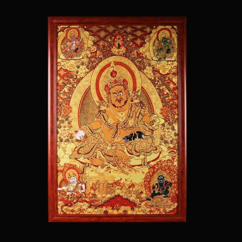 "The Ultimate Wealth Assembly" Five Jambhalas Silk Embroidery Thangka (All Directions Abundance) - Buddhabelief