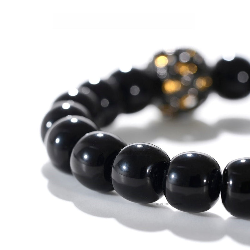 Tibetan Blessed Black Agate Bracelet with Lotus - Carved Bead for Abundance - Buddhabelief