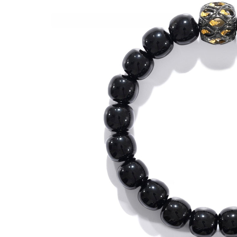 Tibetan Blessed Black Agate Bracelet with Lotus - Carved Bead for Abundance - Buddhabelief