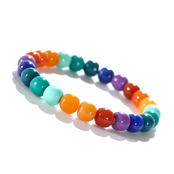 Tibetan Blessed Rainbow Gemstone Bracelet for Vitality Boost