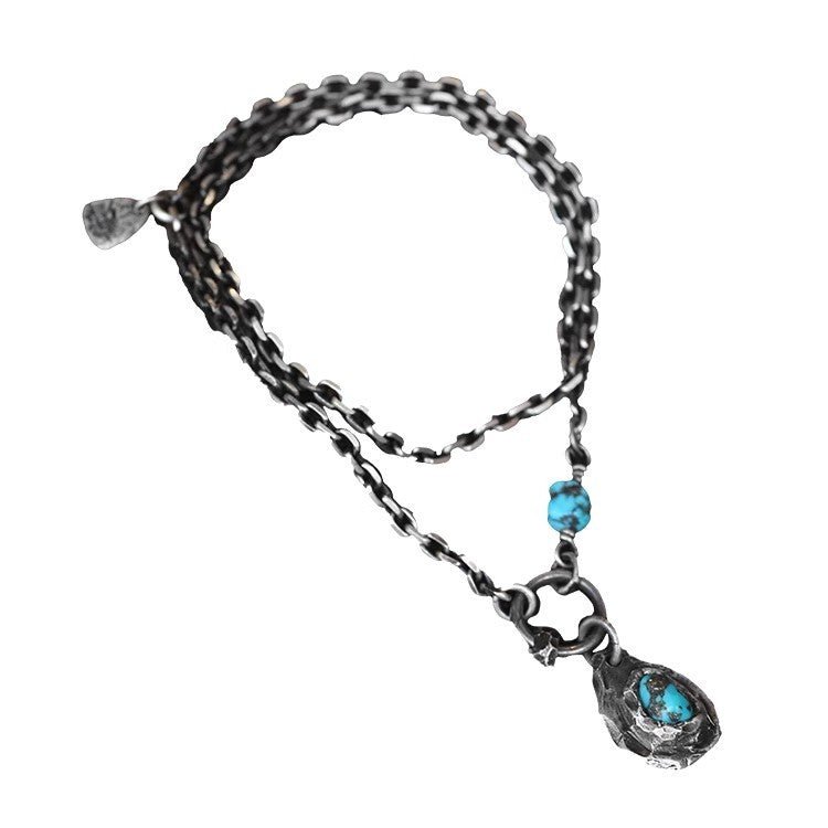 Turquoise Raw Stone Pendant - Stainless Steel Chain Necklace - view 5
