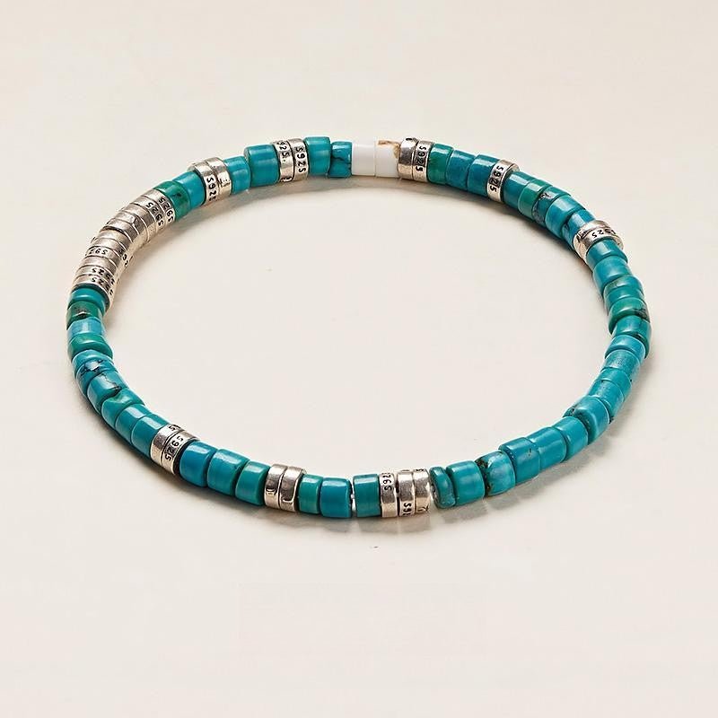 Turquoise Stretch Bracelet with Silver Spacers - 4.5mm Beaded - view 2