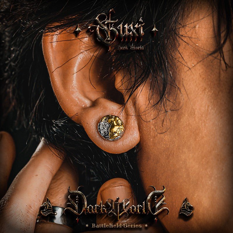 Warrior Helmet Stud Earrings 925 Silver - Gold Silver Two Tone - Buddhabelief