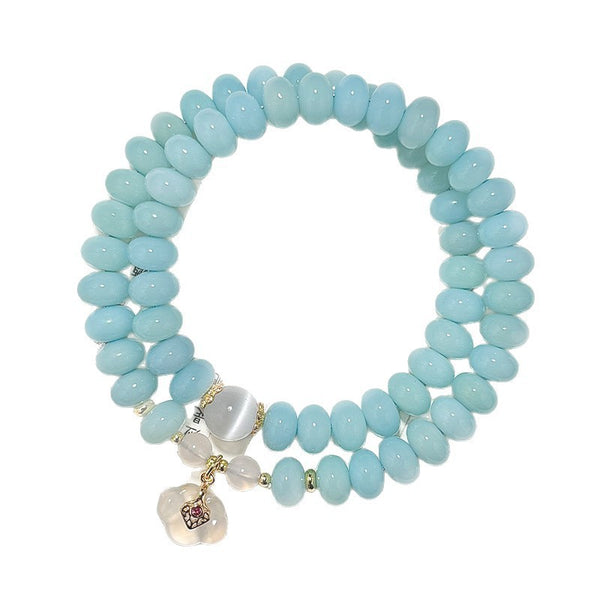 Water Blue Bodhi Root Double-Wrap Flower Bracelet