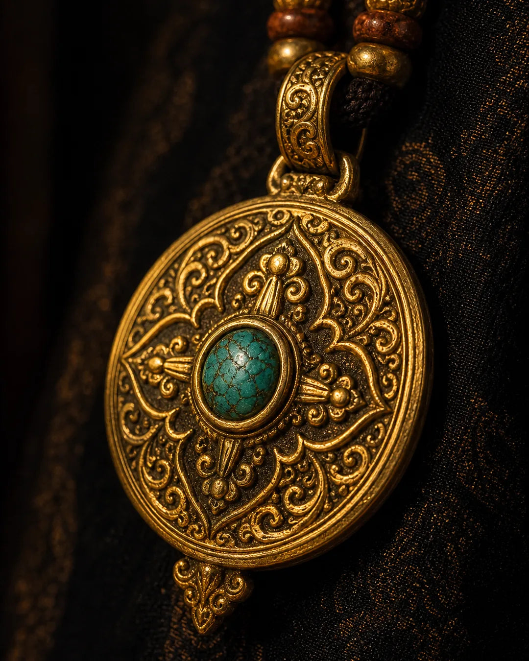 Gilded bronze Tibetan gau amulet pendant with fine engraving