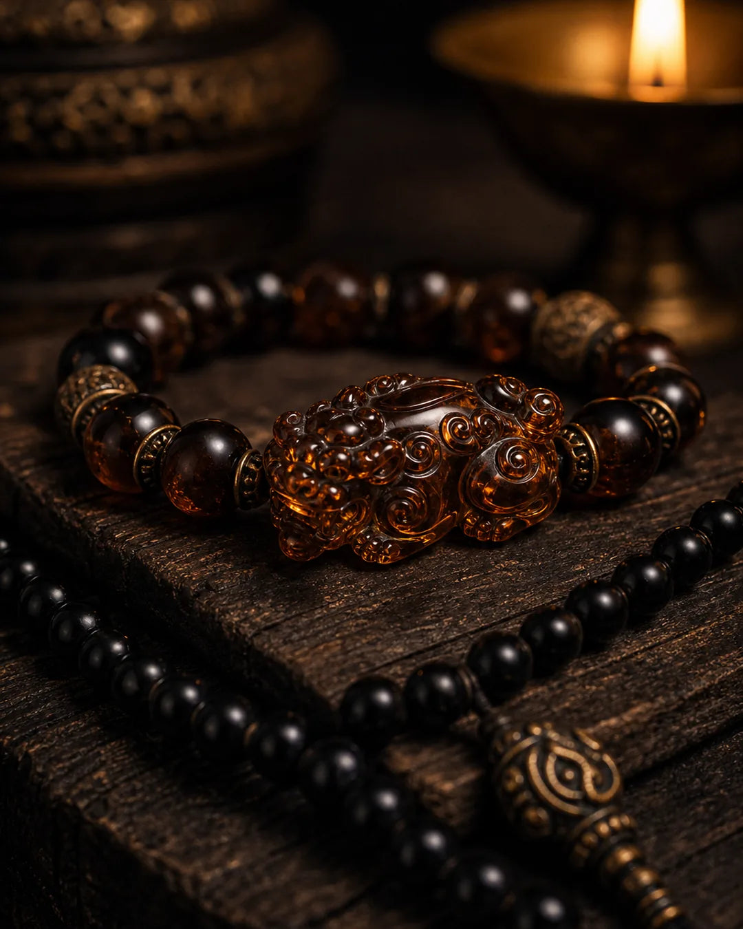 Dark amber Pixiu guardian piece for protection